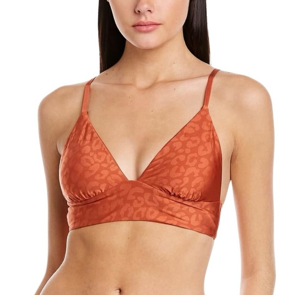 Rust Animal Print Bikini Top Reversible Triangle Swim Top L NWT